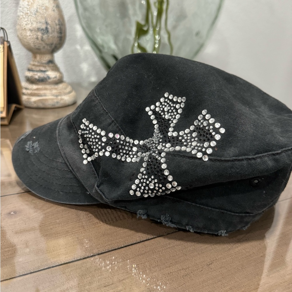 Black Cap with Rhinestone Design - Picture 2 of 5